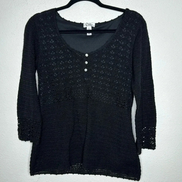 Lilly Pulitzer Rare Vintage Linen blend black Crochet Top size Large - Picture 2 of 5
